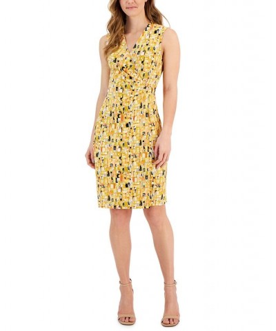 Women's Printed Sleeveless V-Neck Wrap Dress Butterscotch Multi $46.53 Dresses