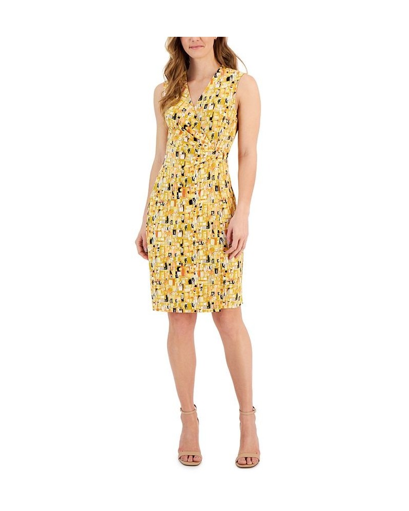 Women's Printed Sleeveless V-Neck Wrap Dress Butterscotch Multi $46.53 Dresses