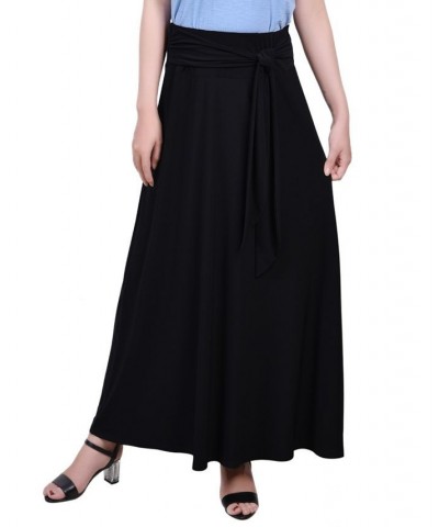 Petite Solid Maxi Skirt with Sash Waist Tie Black $14.40 Skirts