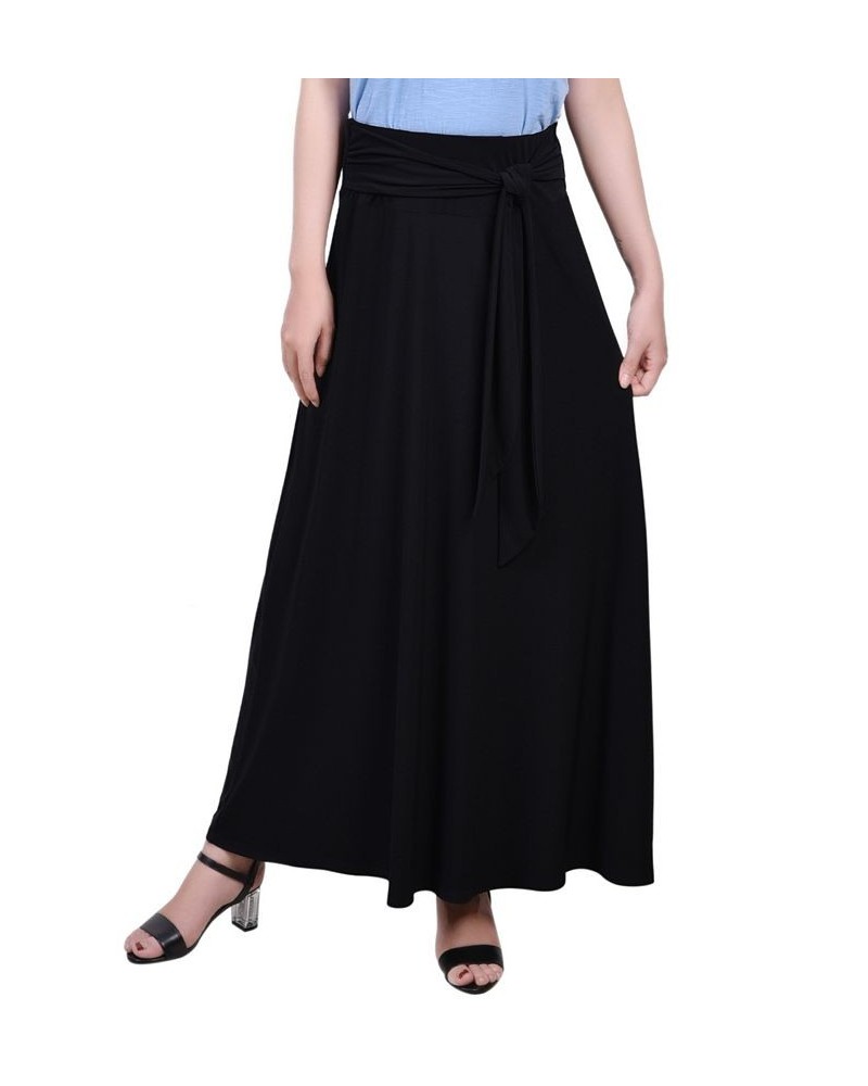 Petite Solid Maxi Skirt with Sash Waist Tie Black $14.40 Skirts