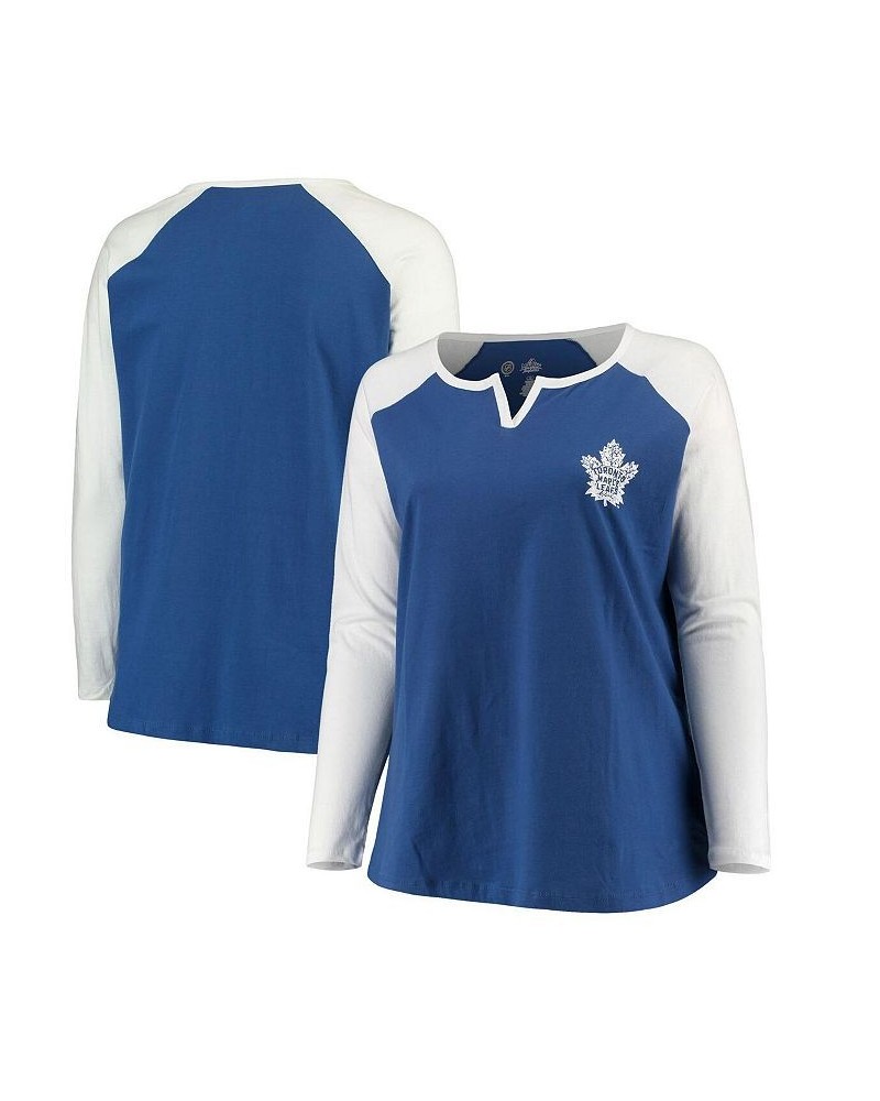 Women's Blue White Toronto Maple Leafs Plus Size Raglan Notch Neck Long Sleeve T-shirt Blue, White $22.00 Tops