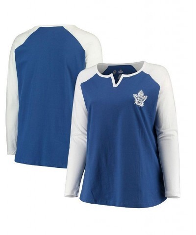 Women's Blue White Toronto Maple Leafs Plus Size Raglan Notch Neck Long Sleeve T-shirt Blue, White $22.00 Tops