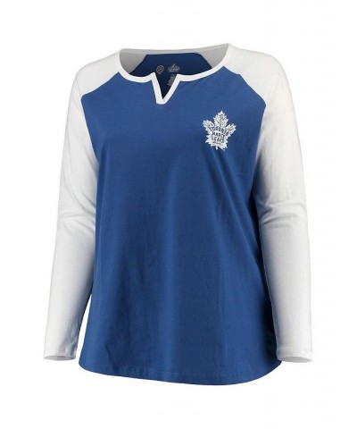 Women's Blue White Toronto Maple Leafs Plus Size Raglan Notch Neck Long Sleeve T-shirt Blue, White $22.00 Tops