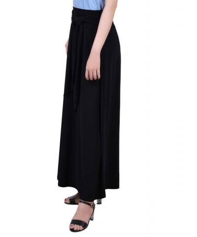 Petite Solid Maxi Skirt with Sash Waist Tie Black $14.40 Skirts