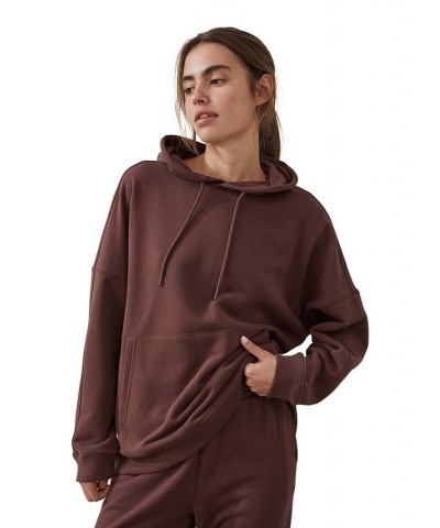 Women's Oversized Sweatshirt Hoodie Brown $22.55 Tops