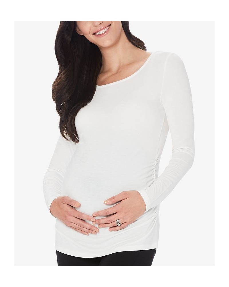 Women's Softwear with Stretch Maternity Long Sleeve Ballet Neck Top Ivory/Cream $11.41 Tops