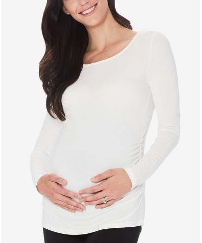 Women's Softwear with Stretch Maternity Long Sleeve Ballet Neck Top Ivory/Cream $11.41 Tops