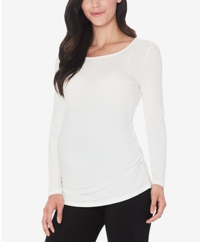 Women's Softwear with Stretch Maternity Long Sleeve Ballet Neck Top Ivory/Cream $11.41 Tops