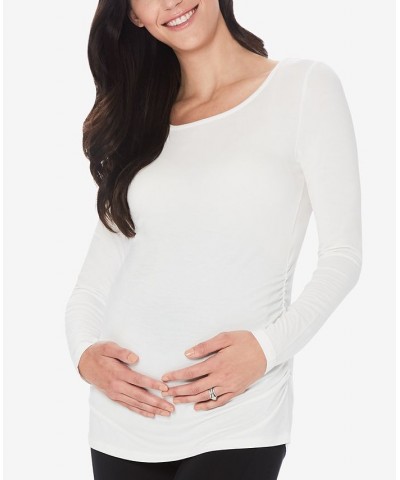 Women's Softwear with Stretch Maternity Long Sleeve Ballet Neck Top Ivory/Cream $11.41 Tops