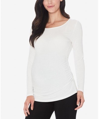 Women's Softwear with Stretch Maternity Long Sleeve Ballet Neck Top Ivory/Cream $11.41 Tops