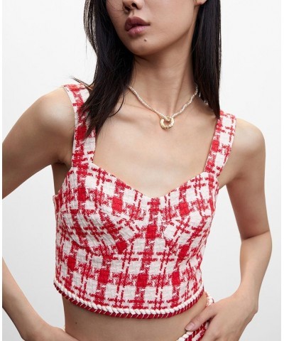 Women's Tweed Corset Top Red $26.40 Tops