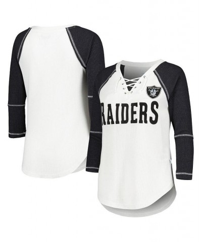 Women's White Black Las Vegas Raiders Rebel Raglan Three-Quarter Sleeve Lace-Up V-Neck T-shirt White, Black $30.80 Tops