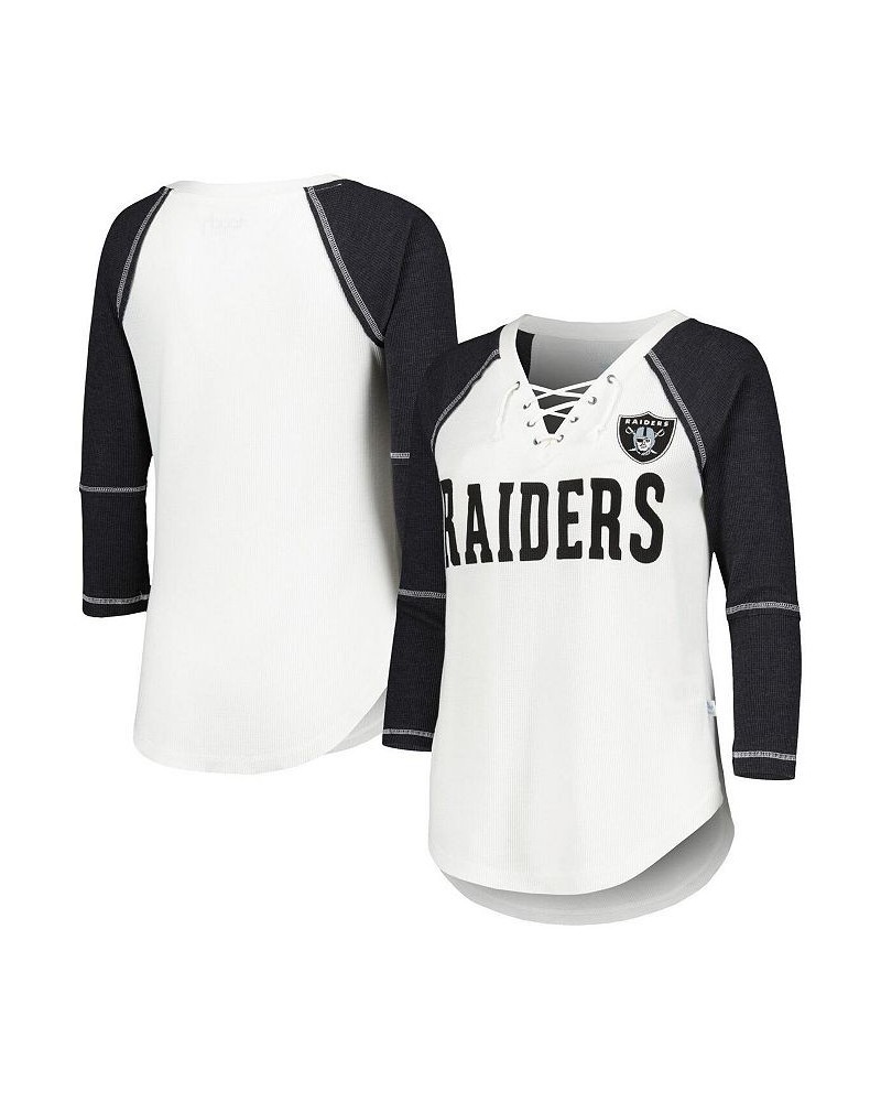 Women's White Black Las Vegas Raiders Rebel Raglan Three-Quarter Sleeve Lace-Up V-Neck T-shirt White, Black $30.80 Tops