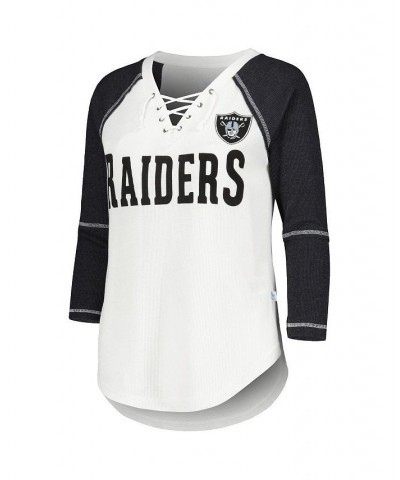 Women's White Black Las Vegas Raiders Rebel Raglan Three-Quarter Sleeve Lace-Up V-Neck T-shirt White, Black $30.80 Tops