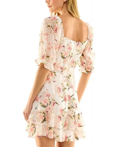 Juniors' Floral-Print Chiffon Ruffled Fit & Flare Dress Pink/white $23.60 Dresses