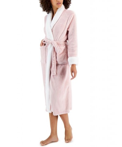 Women's Plush Faux-Fur Trim Long Wrap Robe Chalky Rose $22.57 Sleepwear