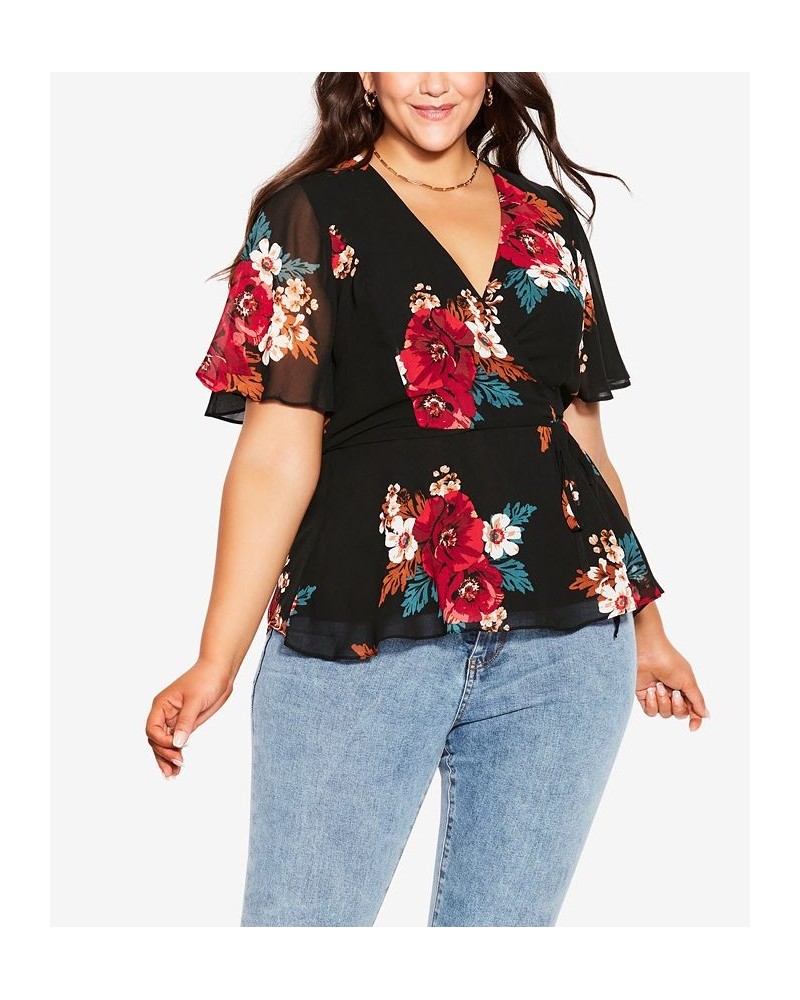 Trendy Plus Size Valencia V-neck Top Black Poppy Play $42.75 Tops