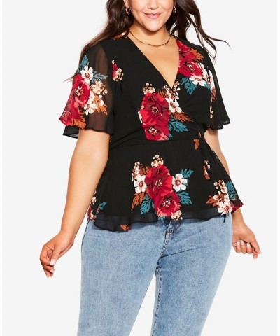 Trendy Plus Size Valencia V-neck Top Black Poppy Play $42.75 Tops