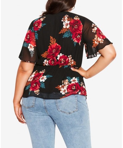 Trendy Plus Size Valencia V-neck Top Black Poppy Play $42.75 Tops