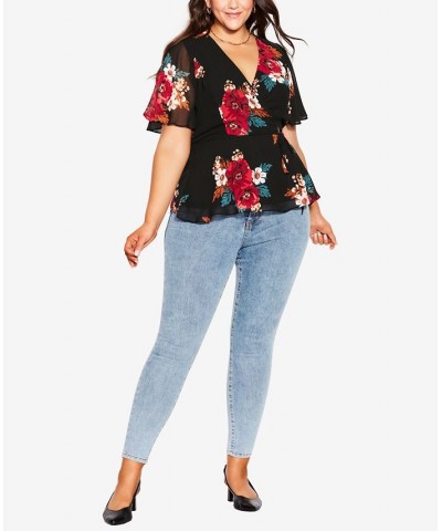 Trendy Plus Size Valencia V-neck Top Black Poppy Play $42.75 Tops