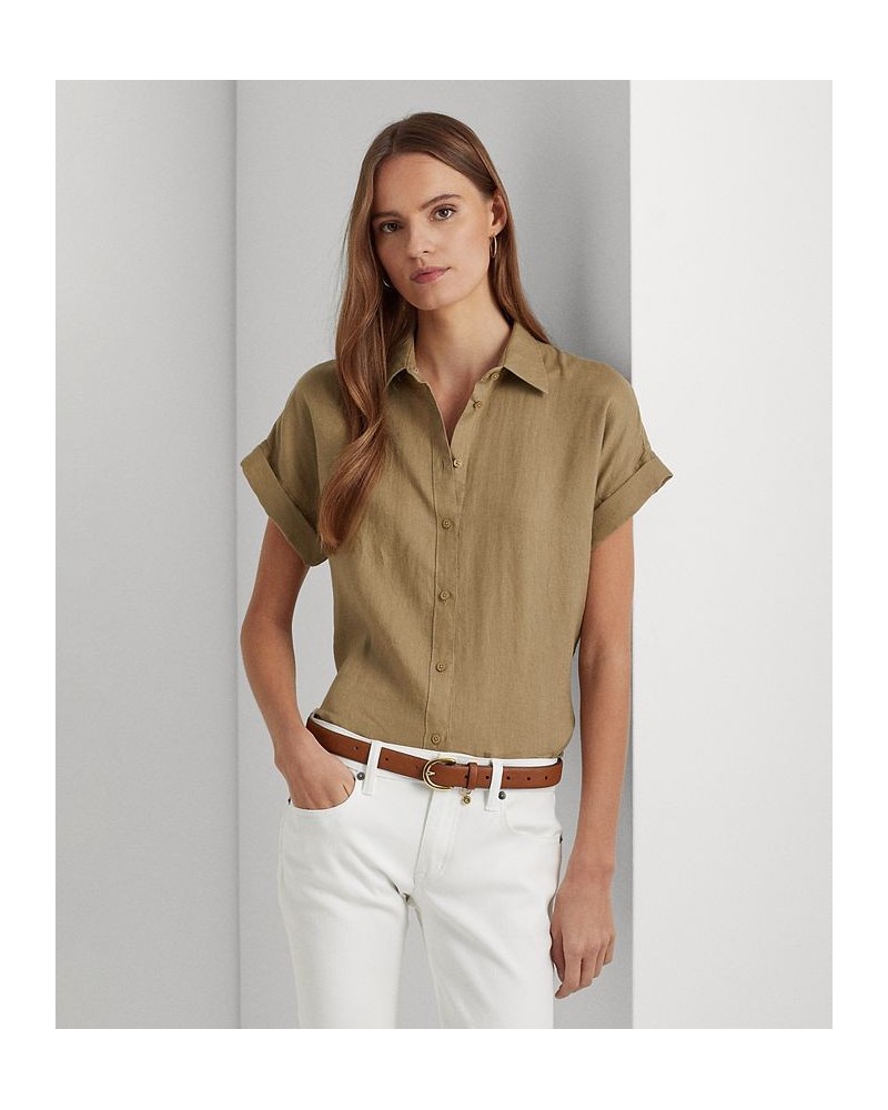 Dolman-Sleeve Linen Shirt Spring Khaki $53.66 Tops