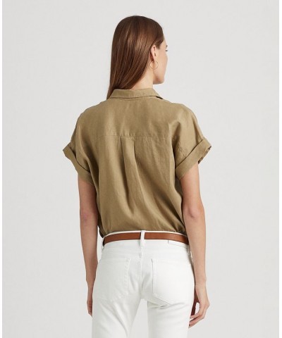 Dolman-Sleeve Linen Shirt Spring Khaki $53.66 Tops