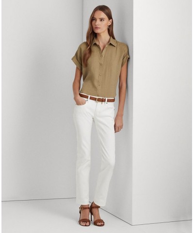 Dolman-Sleeve Linen Shirt Spring Khaki $53.66 Tops