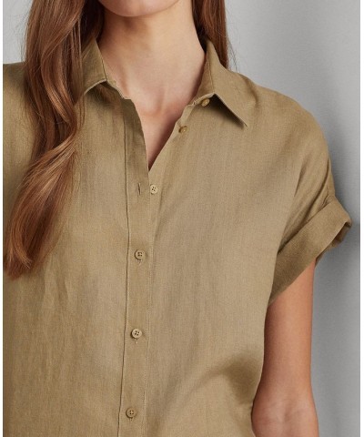 Dolman-Sleeve Linen Shirt Spring Khaki $53.66 Tops