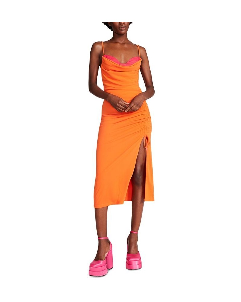 Women's Solid Mica Ruched-Slit Midi Dress Orange $26.63 Dresses