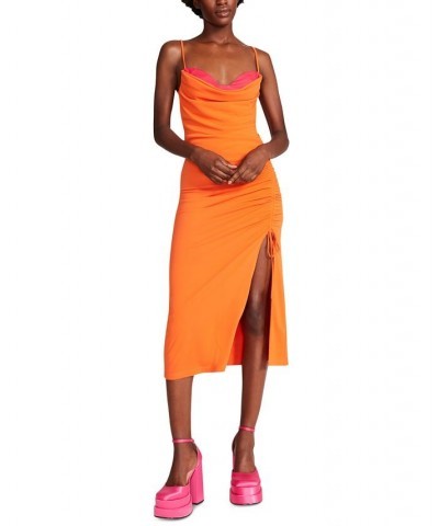 Women's Solid Mica Ruched-Slit Midi Dress Orange $26.63 Dresses