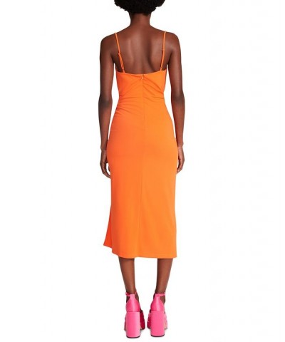 Women's Solid Mica Ruched-Slit Midi Dress Orange $26.63 Dresses