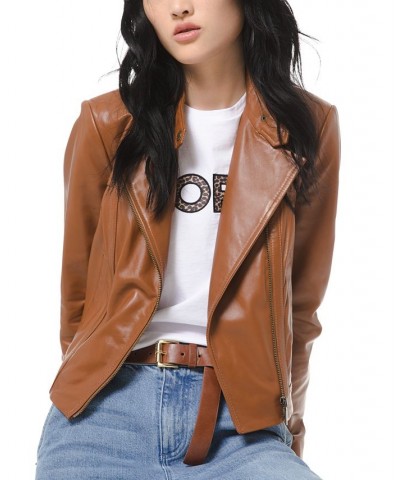 Leather Moto Jacket Regular & Petite Sizes Brown $106.60 Jackets