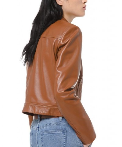 Leather Moto Jacket Regular & Petite Sizes Brown $106.60 Jackets