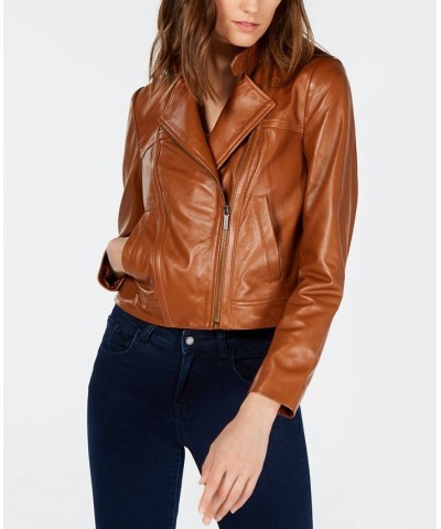 Leather Moto Jacket Regular & Petite Sizes Brown $106.60 Jackets