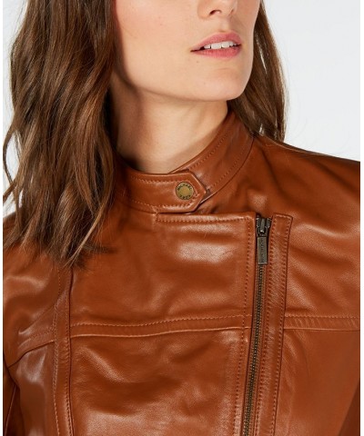 Leather Moto Jacket Regular & Petite Sizes Brown $106.60 Jackets