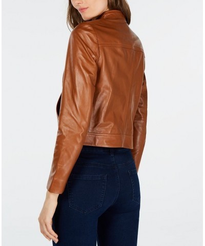 Leather Moto Jacket Regular & Petite Sizes Brown $106.60 Jackets