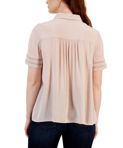 Women's Pintuck Short-Sleeve Button-Front Shirt Regular & Petites Mocha Rose $20.16 Tops