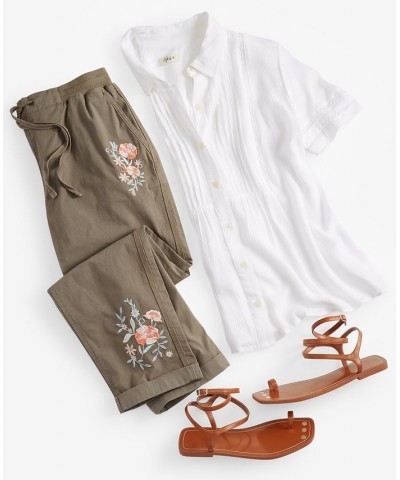 Women's Pintuck Short-Sleeve Button-Front Shirt Regular & Petites Mocha Rose $20.16 Tops