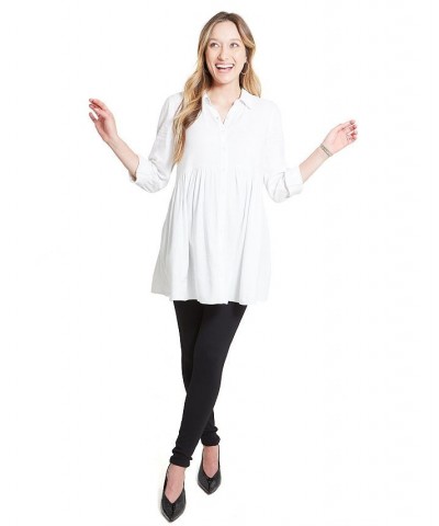 Women's Maternity Peplum Button Down Shirt White $38.72 Tops