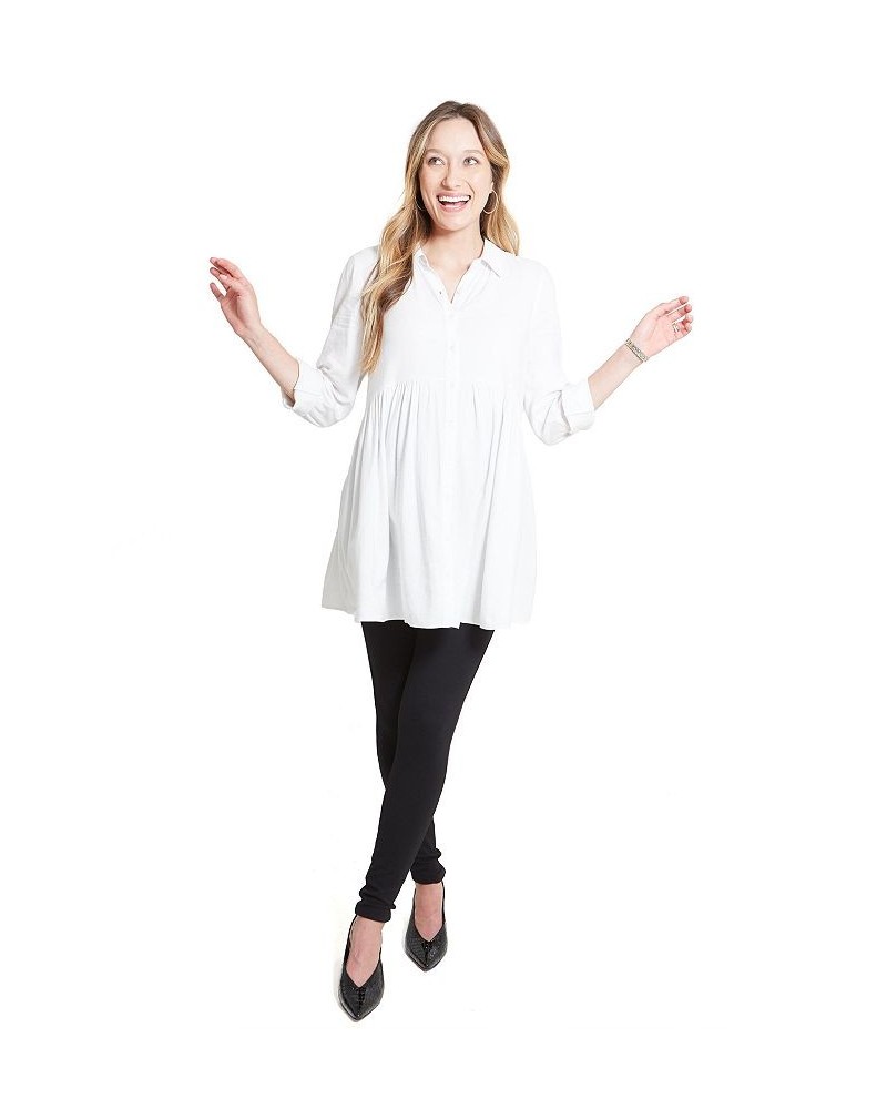 Women's Maternity Peplum Button Down Shirt White $38.72 Tops