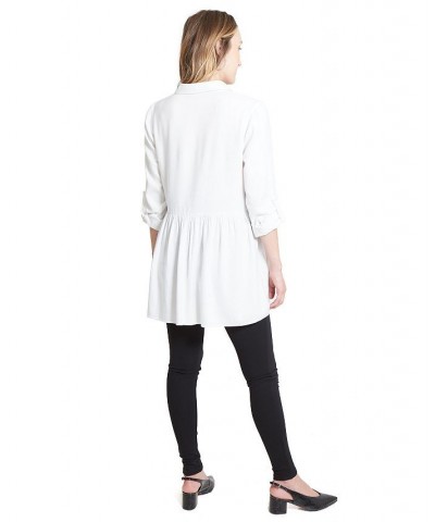 Women's Maternity Peplum Button Down Shirt White $38.72 Tops