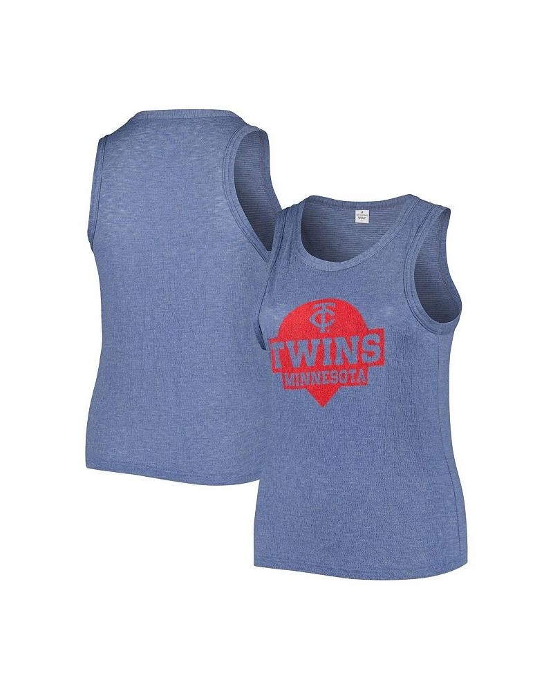 Women's Navy Minnesota Twins Plus Size High Neck Tri-Blend Tank Top Navy $31.79 Tops