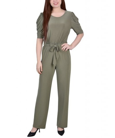 Petite Size Elbow Sleeve Jumpsuit Pants Olive $20.64 Pants