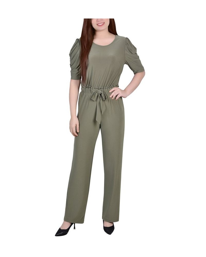 Petite Size Elbow Sleeve Jumpsuit Pants Olive $20.64 Pants