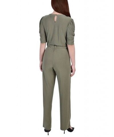 Petite Size Elbow Sleeve Jumpsuit Pants Olive $20.64 Pants