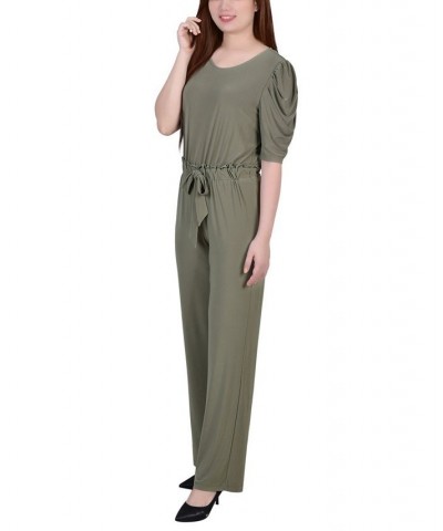 Petite Size Elbow Sleeve Jumpsuit Pants Olive $20.64 Pants