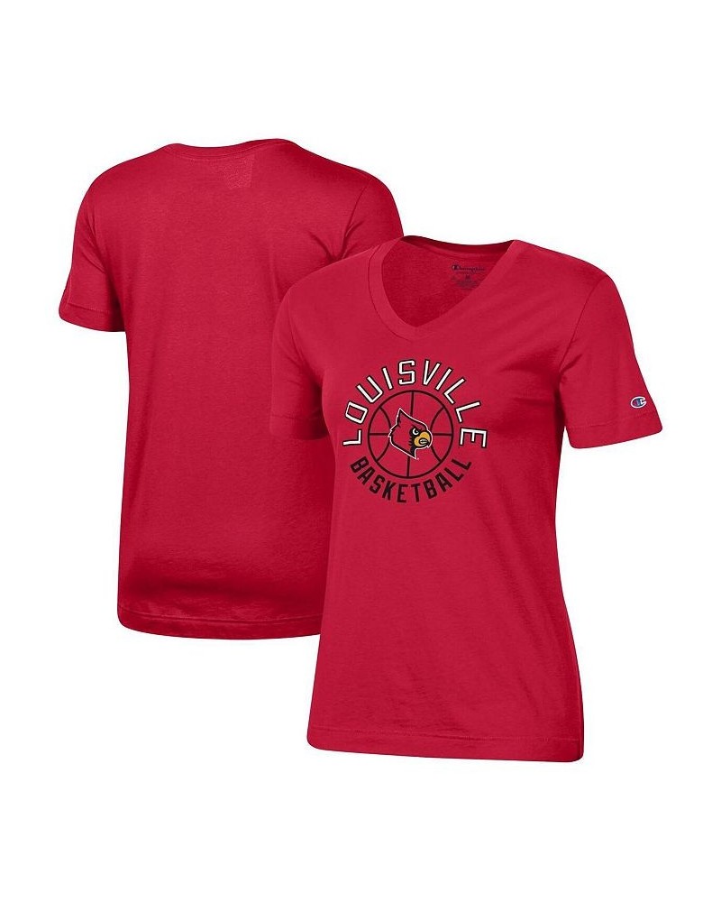 Women's Red Louisville Cardinals Basketball V-Neck T-shirt Red $14.35 Tops