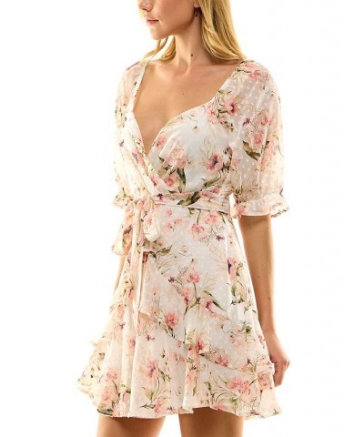 Juniors' Floral-Print Chiffon Ruffled Fit & Flare Dress Pink/white $23.60 Dresses