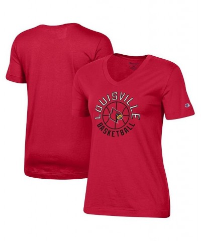 Women's Red Louisville Cardinals Basketball V-Neck T-shirt Red $14.35 Tops