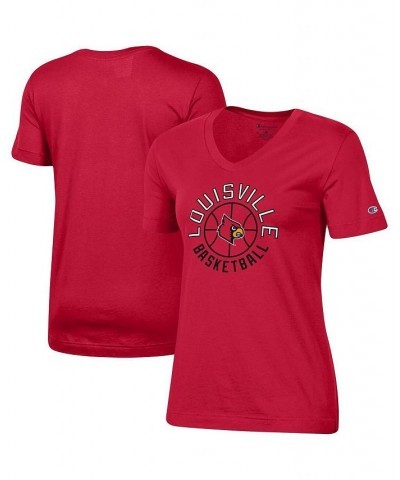 Women's Red Louisville Cardinals Basketball V-Neck T-shirt Red $14.35 Tops